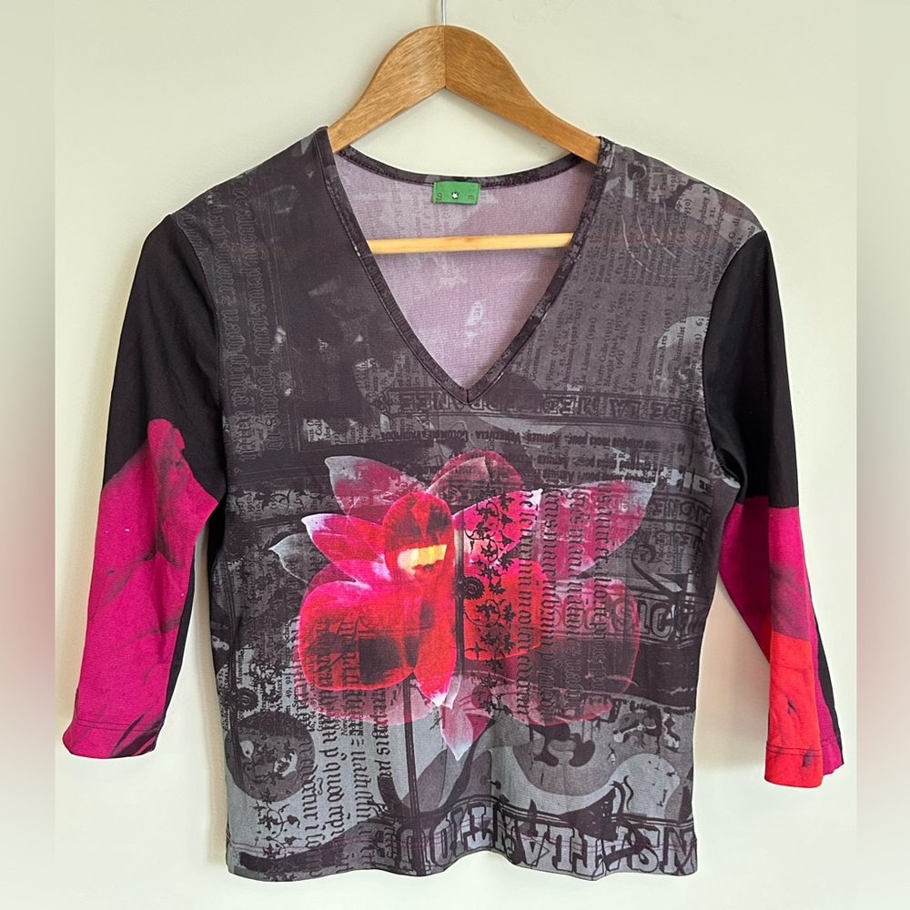 VINTAGE 9PM Graphic Fitted Top - slight crop- Sz L but fits like M - whimsigoth